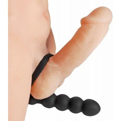 Introducing the SensaPleasure Double Fun Cock Ring with Double Penetration Vibe - Model DP-500X: The Ultimate Pleasure Enhancer for Couples - For Him and Her - Intense Stimulation for Both Vaginal and Anal Areas - Luxurious Black