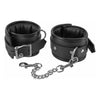 Introducing the Luxurious Black Leather Locking Padded Wrist Cuffs with Chain - Model Elegance 2021: Unisex Bondage Accessory for Sensual Pleasure