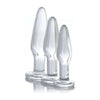 Prism Dosha 3 Piece Glass Anal Plug Kit - Graduated Sizes for Sensational Anal Pleasure in Clear Glass