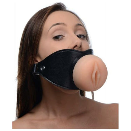 Master Pleasure Pussy Face Oral Sex Mouth Gag - Model X123, Unisex, Full-Face Open Mouth Gag for Intense Pleasure, Black