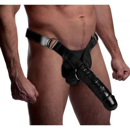 Introducing the Infiltrator Hollow Strap On With 10 Inches Dildo Black - The Ultimate Pleasure Powerhouse for All Genders!