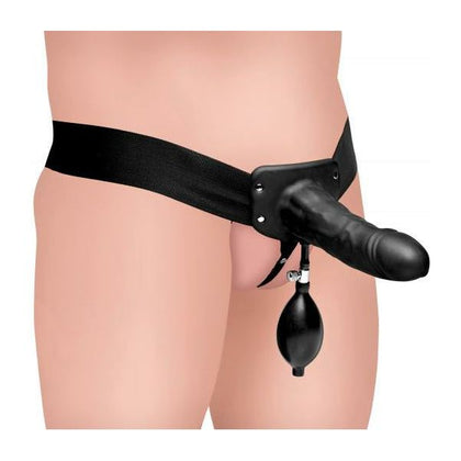 Introducing the Ravishing PleasureCo Inflatable Hollow Strap On Black - Model X5B: The Ultimate Pleasure Powerhouse for All Genders and Sensations
