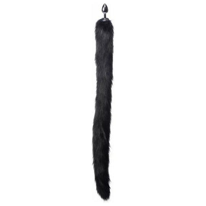 LuxureFur Extra Long Mink Tail Metal Anal Plug - Model XLT-5000 - Unisex - Sensual Pleasure - Black