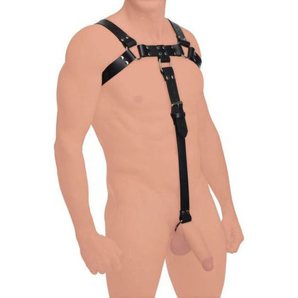 English Bull Dog Harness With Cock Strap Black - Luxurious Leather and Metal BDSM Chest Harness and Cock Ring Set for Enhanced Sensation