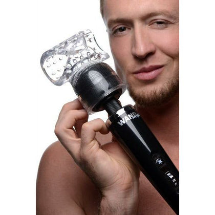 Introducing the SensaPleasure Vibra-stroke Masturbator Wand Attachment - Model VSWA-500X for Men - Revolutionary Male Stroker for Intense Pleasure - Clear - Adult Naughty Store