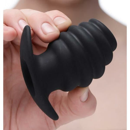 Hive Ass Tunnel Silicone Ribbed Hollow Anal Plug Medium - Intense Pleasure for All Genders - Model HT-2022 - Black - Adult Naughty Store