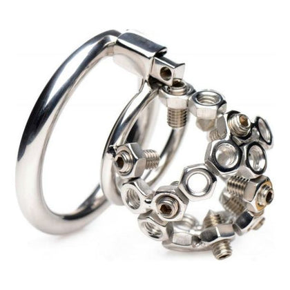 Masterlock HexNuts Chastity Cage Model XG-3000 for Men, Stainless Steel, Cock and Ball Torture, Silver