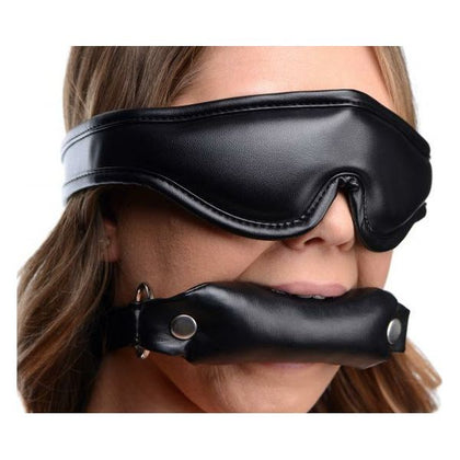 Introducing the SensaBlind Padded Blindfold and Gag Set - Model SBG-2021: Unisex BDSM Kit for Enhanced Pleasure in Black