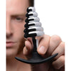 Dark Hive Metal, Silicone Ribbed Anal Plug - Model DH-001 - Unisex Pleasure - Silver - Adult Naughty Store