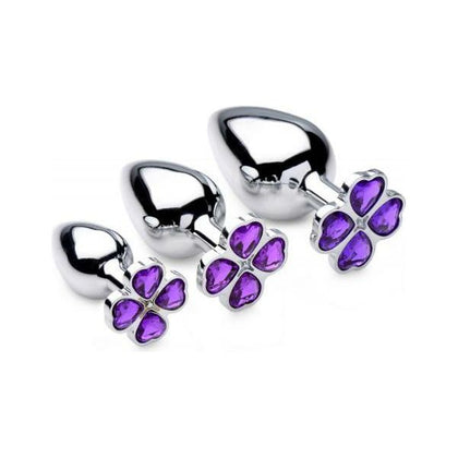 Booty Sparks Violet Flower Gem Anal Plug Set - Premium Aluminum Alloy Anal Plugs for Sensual Pleasure - Model BS-VP-001 - Unisex - Delight in Vibrant Purple Floral Accents - Adult Naughty Store