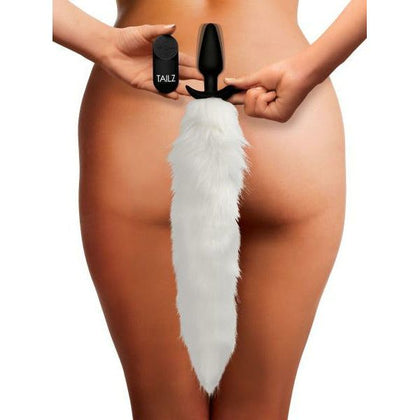 White Fox Tail Slender Vibrating Anal Plug - Model X1 - Unisex - Intense Pleasure - Snow White