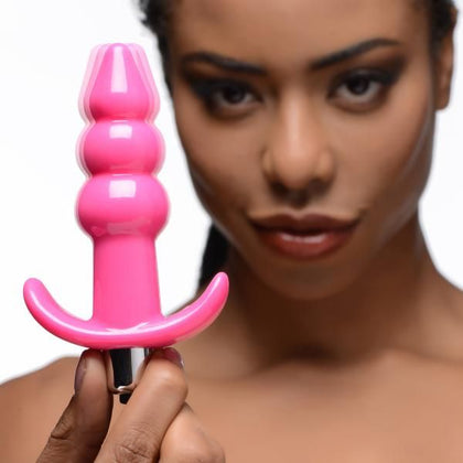 Introducing the Pleasure Pro Ribbed Vibrating Butt Plug - Model X3 for Ultimate Anal Bliss - Pink - Adult Naughty Store