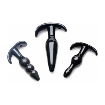 Introducing the Luxe Pleasure Co. Anal Teaser Comfort Trainer Kit - Model 3XBT-001: The Ultimate Black Butt Plug Trio for All Genders and Mind-Blowing Pleasure!