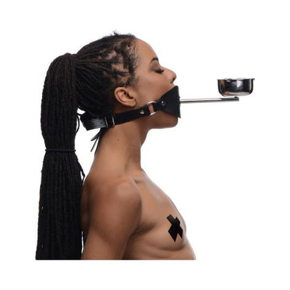 Master Series Stainless Steel Ashtray Ball Gag O-S for Submissive Pleasure in Black