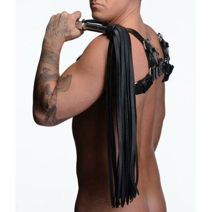 XR Brands Strict Leather Flogger With Stainless Steel Handle - Model SLSF-001 - Unisex - Intense Pleasure - Black