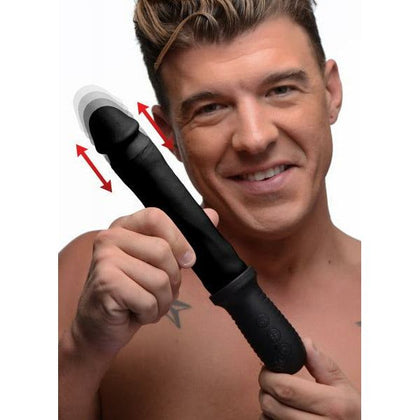 Introducing the Auto Pounder AP-8 Vibrating and Thrusting Dildo with Handle - Black: The Ultimate Pleasure Companion for Adventurous Souls