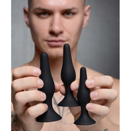 Triple Spire Tapered Silicone Anal Trainer Set - Model 3SATS-001 - Unisex - Anal Pleasure - Black