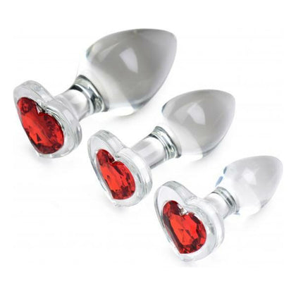 Introducing the Glassy Red Heart Gem Anal Plug Set - Model RG-001: The Ultimate Pleasure Toy for All Genders, Designed for Mesmerizing Backdoor Stimulation in a Stunning Red Color