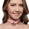 Introducing the Luxe Kitty Cat Bell Collar - Pink-Silver: An Exquisite Submissive Feline Accessory for Sensual Play - Adult Naughty Store