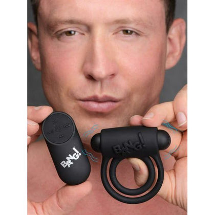Bang! Silicone Remote Control 28x Vibrating Cock Ring and Bullet - Model 3BRCR-28 - Male Pleasure - Black