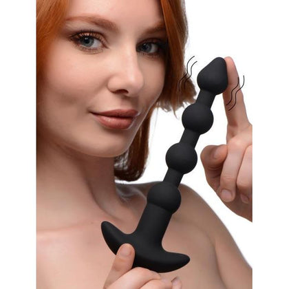 Introducing the SensaSilk Remote Control Vibrating Silicone Anal Beads - Model SB-500X - For All Genders - Explosive Pleasure - Black
