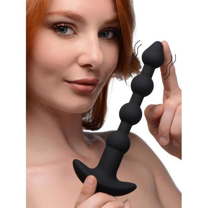 Introducing the SensaSilk Remote Control Vibrating Silicone Anal Beads - Model SB-500X - For All Genders - Explosive Pleasure - Black - Adult Naughty Store