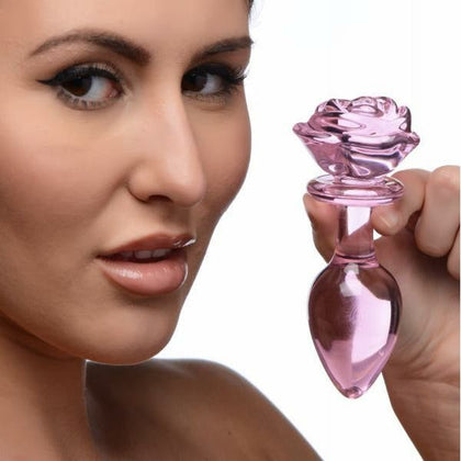 Pink Rose Glass Anal Plug - Large - Adult Naughty Store