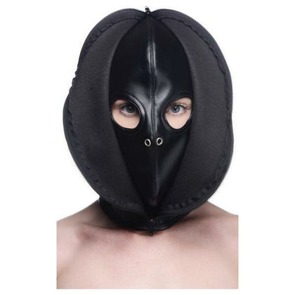 Introducing the Exquisite Leather Zip Front Bondage Hood - Model ZFH-2000 - Unisex - Sensory Deprivation - Black - Adult Naughty Store