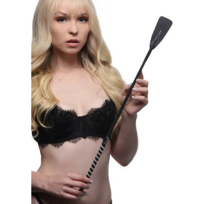 Luxury Leather Riding Crop - Model XR-22 - Unisex BDSM Impact Toy for Pleasure and Discipline - Black with Rhinestone Handle