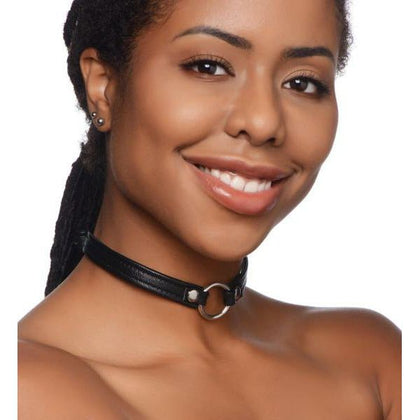 Introducing the Exquisite Leather Choker with Silver Ring - The Ultimate BDSM Accessory for Submissive Pleasure in Black