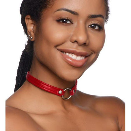 Fiery Pet Leather Choker with Silver Ring - Elegant BDSM Collar for Submissive Pets - Model X-101 - Unisex - Neck and Sensory Play - Fiery Red