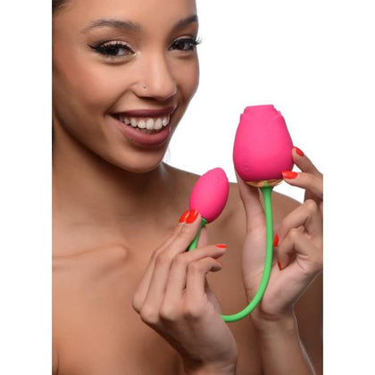 Introducing the Bloomgasm Rose Duet Sucking Rose and Vibrating Rosette: The Ultimate Pleasure Experience for Women, Designed for Intense Blended Orgasms - Model RSVR-2021, Pink and Green