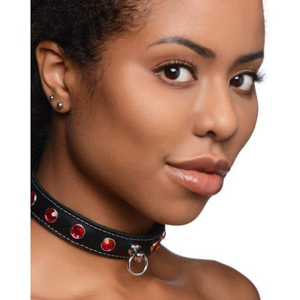 Introducing the Exquisite Fierce Vixen Leather Choker With Rhinestones - Red: A Luxurious Pleasure Accessory for Alluring Neck Play