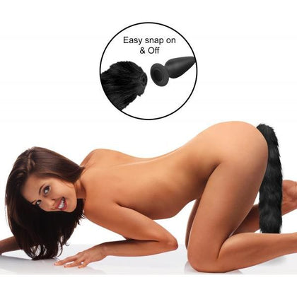 Foxy Pleasures Interchangeable Black Fox Tail - Model FX-001 - Unisex - Versatile Pleasure - Midnight Black