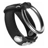 Introducing the Luxe Leather and Steel Cock and Ball Ring - Model X1: Ultimate Pleasure for Him in Black and Metal