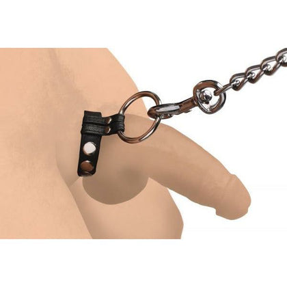 Introducing the Luxe Leather and Steel Cock and Ball Ring - Model X1: Ultimate Pleasure for Him in Black and Metal - Adult Naughty Store