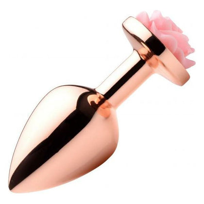 Rose Gold Anal Plug with Pink Flower - Medium (Model APL-2021) - For All Genders - Pleasure for Backdoor Play - Pink/Rose Gold - Adult Naughty Store