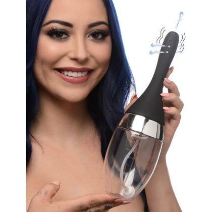 Introducing the SensaPleasure Auto-Vibrating Enema Bulb - Model E5X for Ultimate Backdoor Bliss - Unisex Anal Stimulation - Black & Clear - Adult Naughty Store