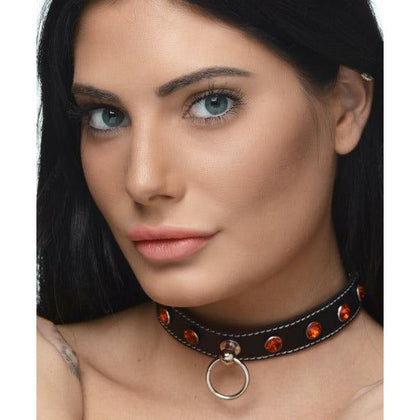 Red Rhinestone Choker with O-Ring - Model RRC-101 - Unisex - Neck and Décolletage Pleasure - Captivating Crimson