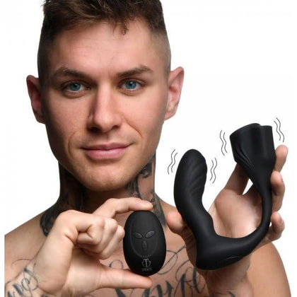 Silicone Prostate Plug with Ball Stretcher and Remote - Model 7X, Male Pleasure, Black
