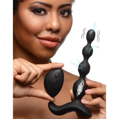 Shock-Beads 80x Vibrating & E-stim Silicone Anal Beads With Remote - The Ultimate Pleasure Experience for All Genders - Model SB80X - Black/Blue