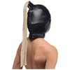 LeatherBound Blonde Ponytail Bondage Hood - Model BPH-2021 - Unisex, Face Concealing, Sensation Play, Black