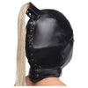 LeatherBound Blonde Ponytail Bondage Hood - Model BPH-2021 - Unisex, Face Concealing, Sensation Play, Black