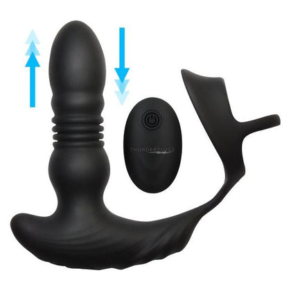 Introducing the Thunderplug X-2000 Thrusting Vibrator with Cock and Ball Ring and Remote Control - Male Pleasure Edition - Black