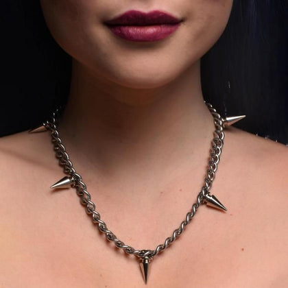 Silver Spike Punk Necklace - Stainless Steel BDSM Choker for Men and Women - Model #SPN-22 - Enhance Your Edgy Style with Conical Spikes - Unleash Your Inner Rebel - Nickel Free - Pleasure in Silver