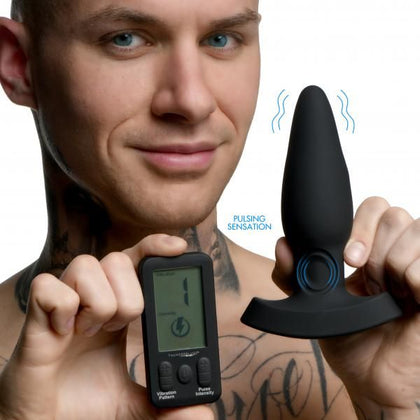 Introducing the SensaPulse 25x Pulsing and Vibrating Silicone Plug with Remote - Model SP-25X, for Ultimate Pleasure in the Derriere (Black)