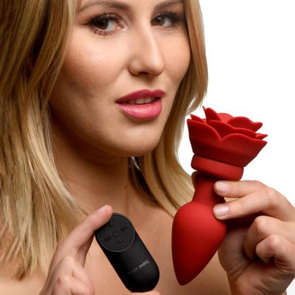 Silicone Vibrating Rose Anal Plug with Remote - Large, Model XYZ123, for All Genders, Intense Backdoor Pleasure, Red