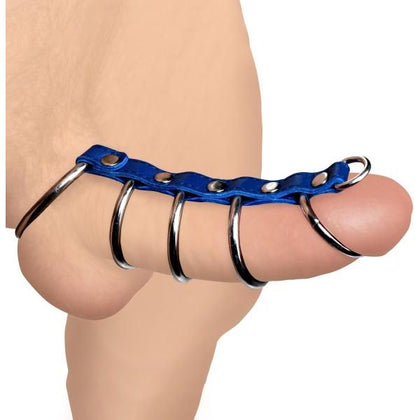 Leather and Steel Gates of Hell - Blue: The Ultimate Metal Spine Cock Ring for Intense Pleasure (Model: GS-1001, Male, Shaft and Balls, Blue)