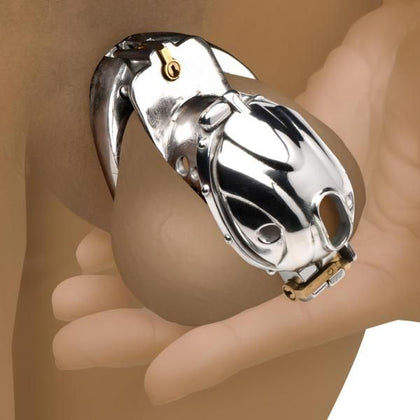Introducing the Entrapment Deluxe Locking Chastity Cage - Model X1: The Ultimate Stainless Steel Male Chastity Device for Captivating Pleasure and Control