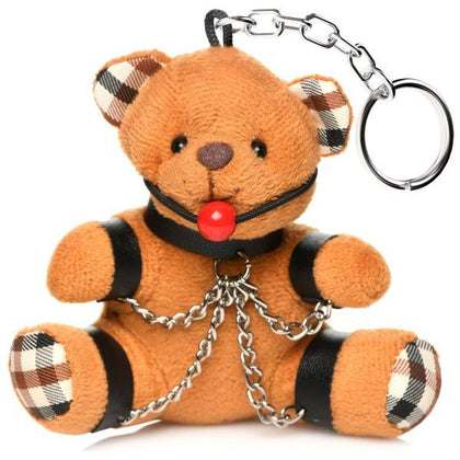 Bondage Bear Gagged Teddy Keychain - Kinky Pleasure Toy, Model BB-420, Unisex, Wrist, Ankle and Collar Restraints, Brown